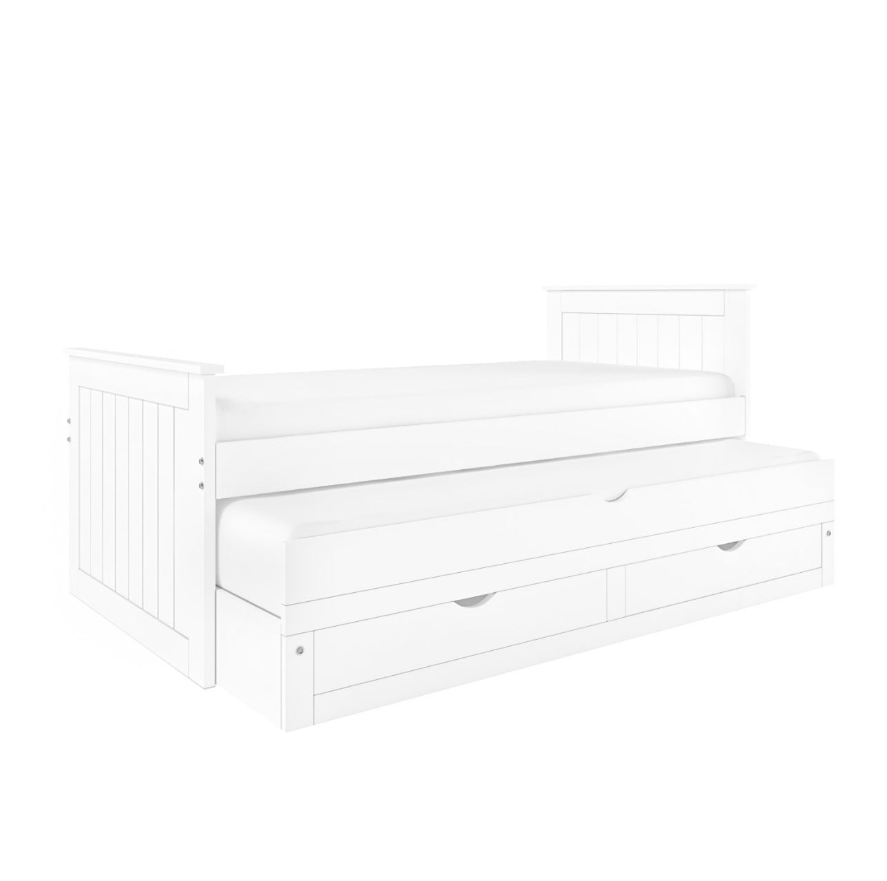 White Guest Bed Pull Out Trundle with Storage Drawers