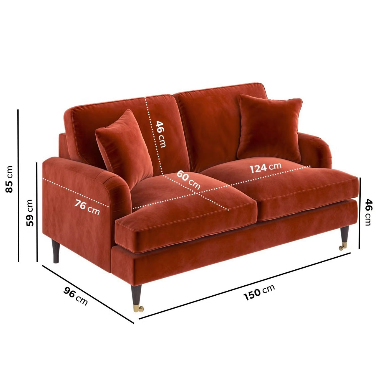 Velvet Sofa 2 Seater Couch Upholstered with Cushions