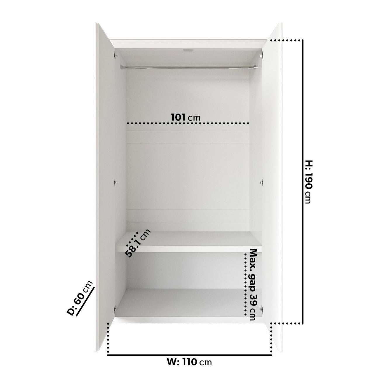 Mirrored Double Wardrobe Hanging Clothes Rail and Storage Shelves