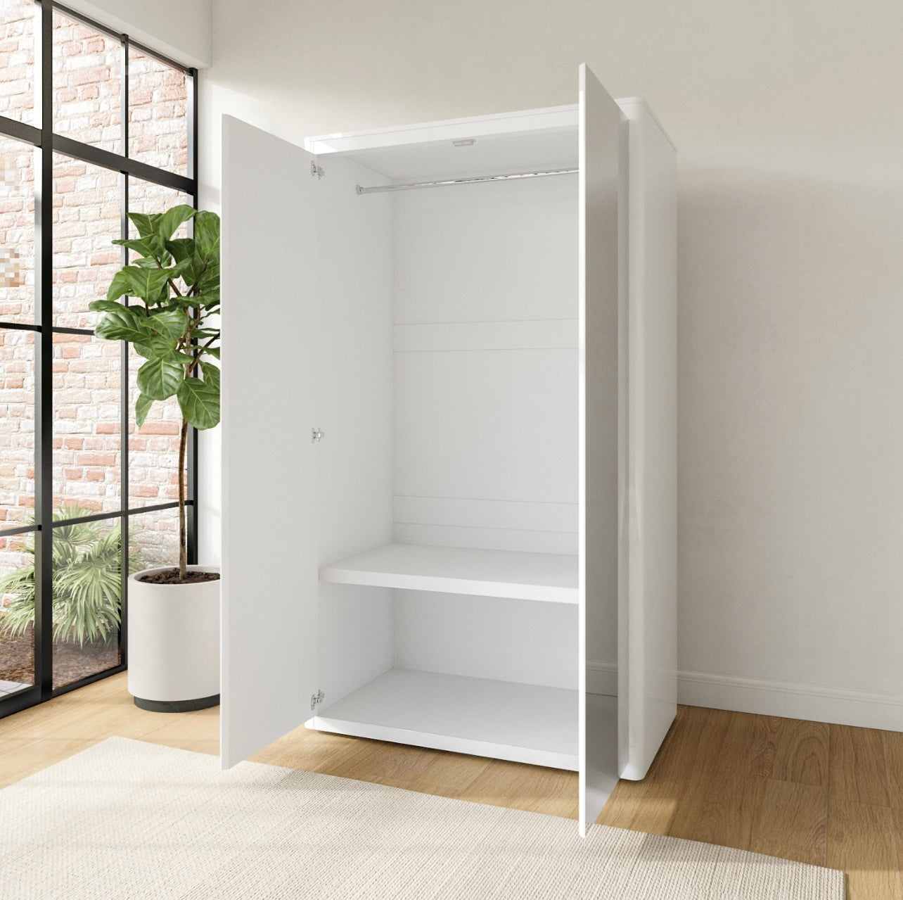 Mirrored Double Wardrobe Hanging Clothes Rail and Storage Shelves