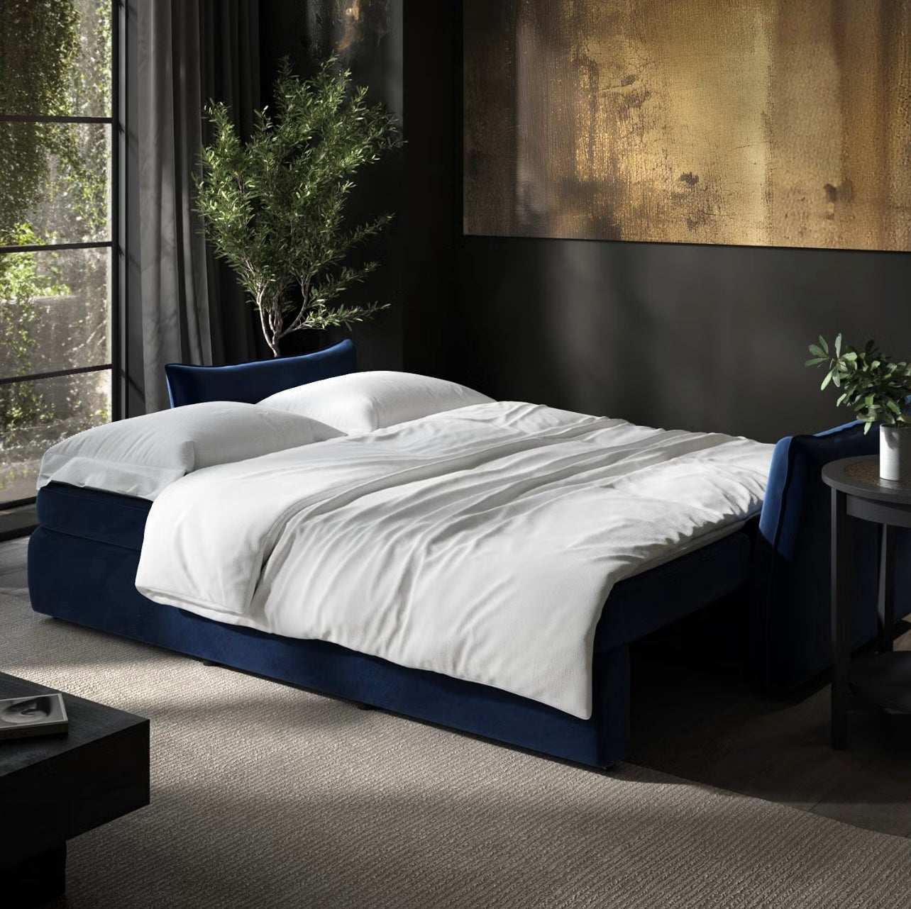 Sofa Bed 3 Seater Velvet Sleeper Sofa with Mattress and Cushions