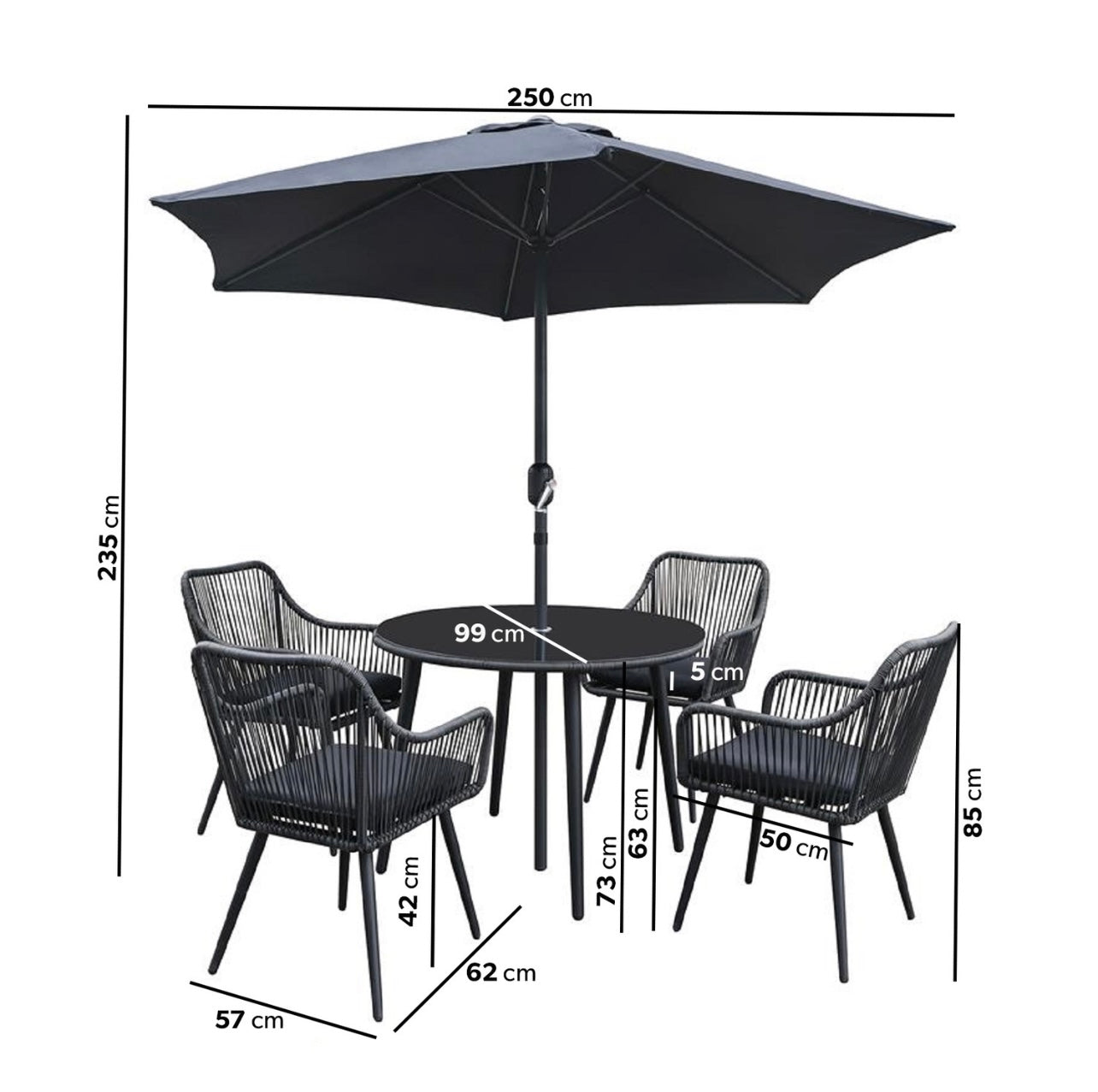 Garden Dining Set 4 Seater with Parasol Outdoor Patio