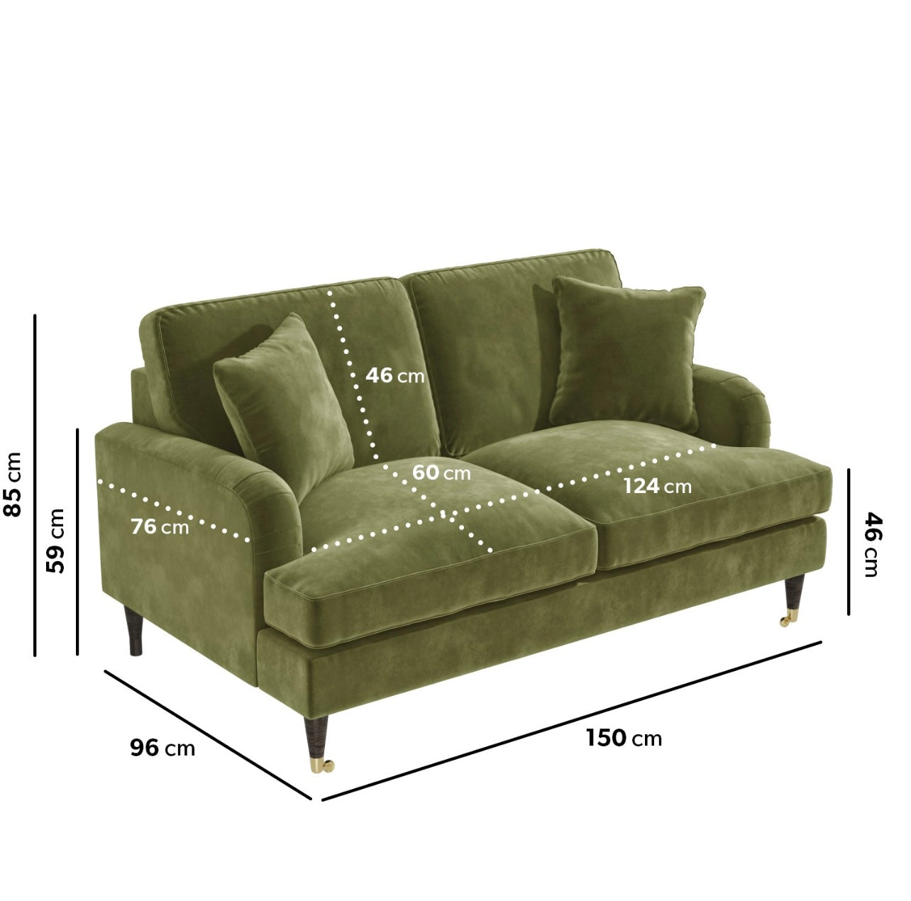 Two Seater Sofa Velvet Couch Upholstered with Cushions