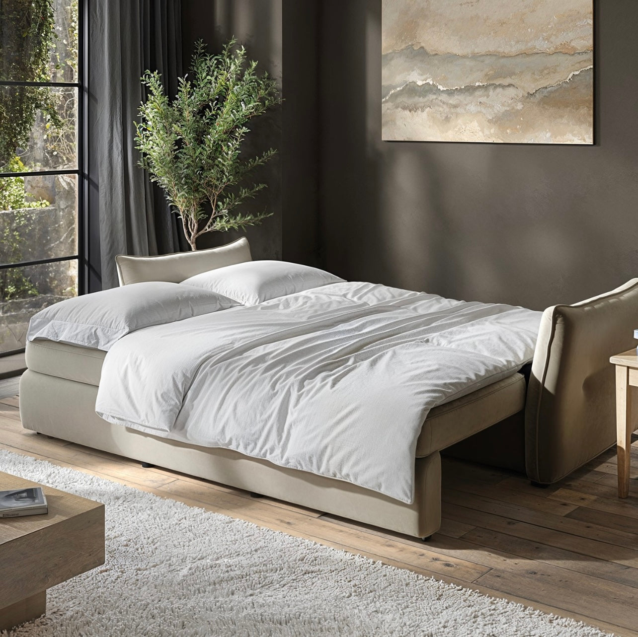 Sofa Bed 3 Seater Velvet Sleeper Sofa with Mattress and Cushions