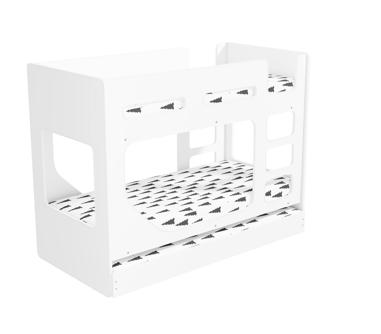 Kids Bunk Bed Wooden Frame Single Sleeper with Pull Out Trundle