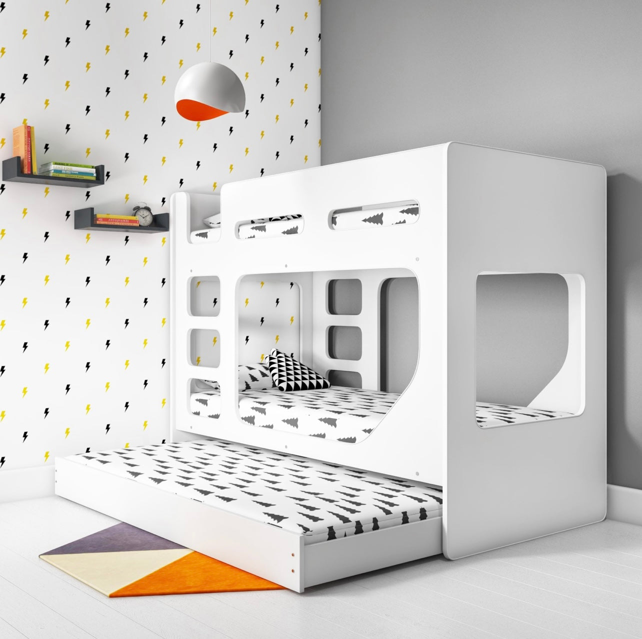 Kids Bunk Bed Wooden Frame Single Sleeper with Pull Out Trundle