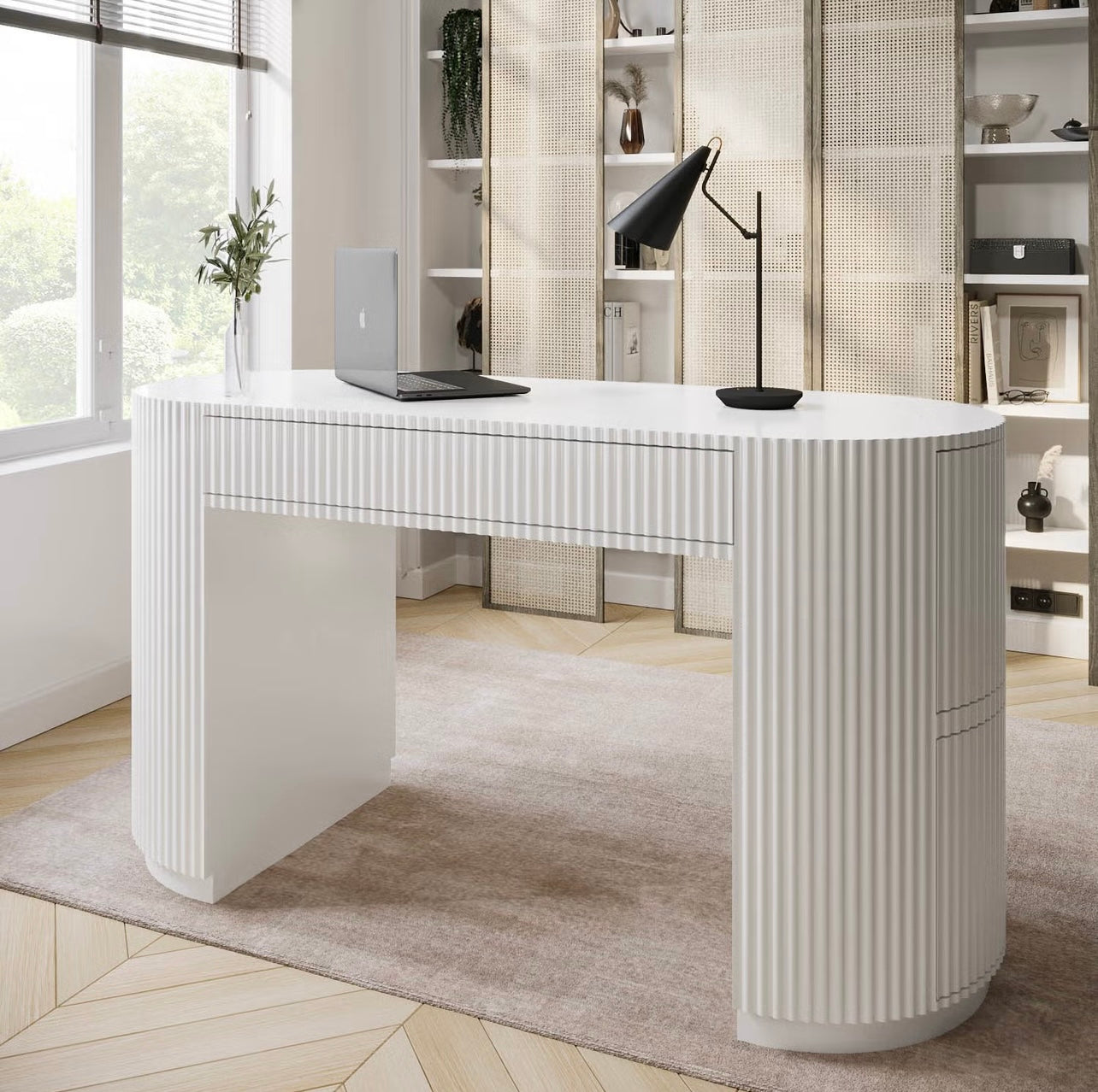 White Home Office Desk Modern Computer Table with Drawers