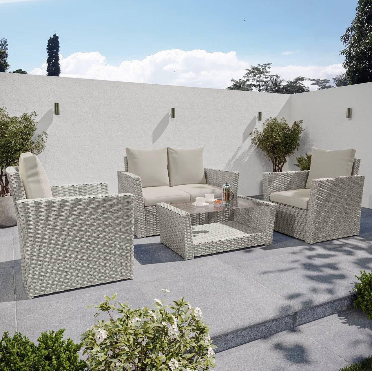 Rattan Garden Sofa Set 4 Seater Outdoor Patio