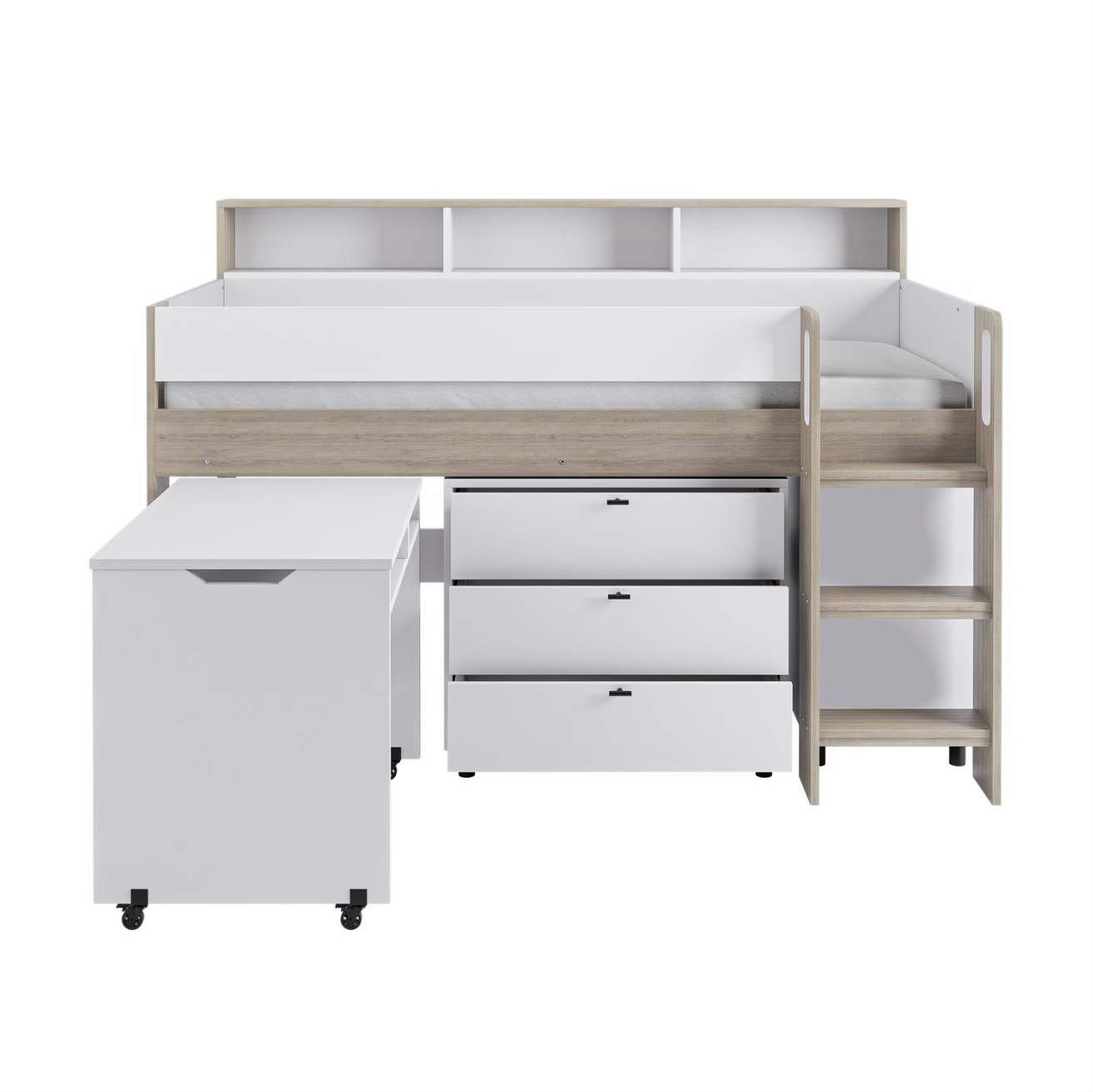 Kids Cabin Bed Mid Sleeper Single with Storage Drawers and Desk