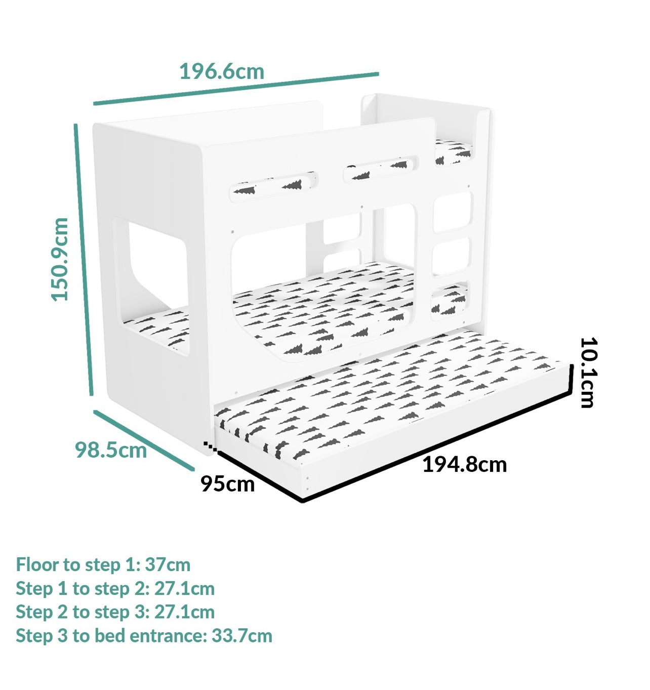 Kids Bunk Bed Wooden Frame Single Sleeper with Pull Out Trundle