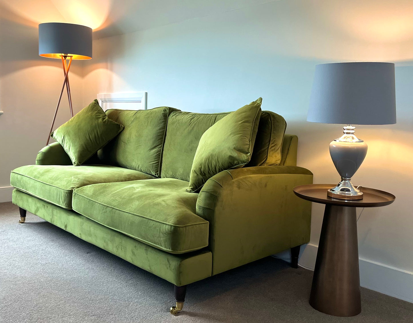 Velvet Sofa Three Seater Couch Upholstered with Cushions