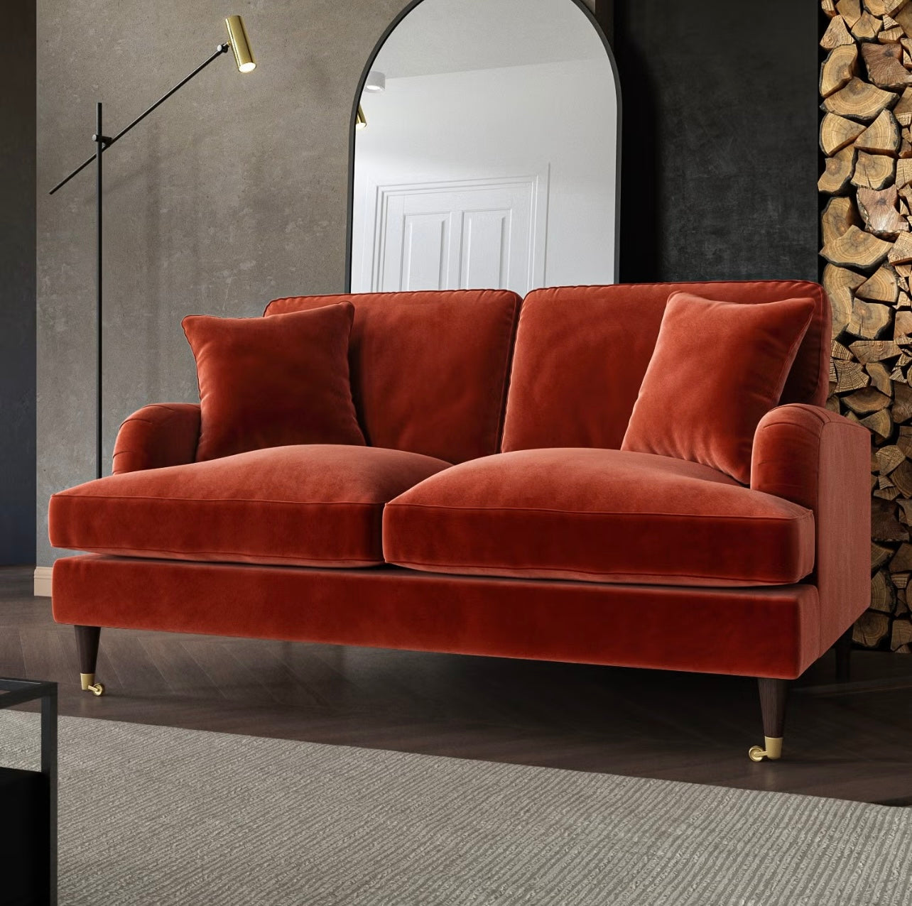 Velvet Sofa 2 Seater Couch Upholstered with Cushions