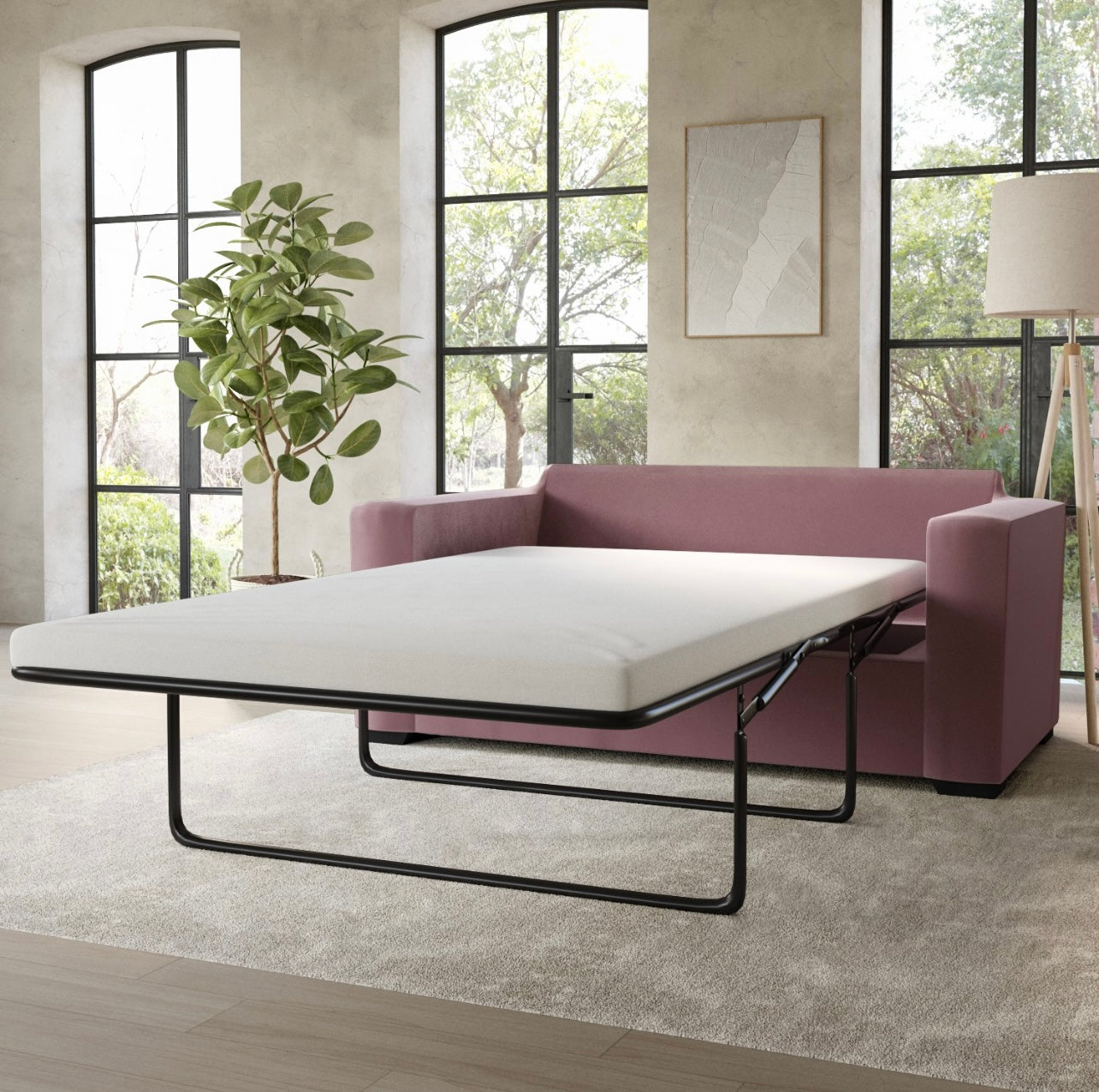 Velvet Sofa Bed 2 Seater Sleeper Sofa with Mattress and Cushions