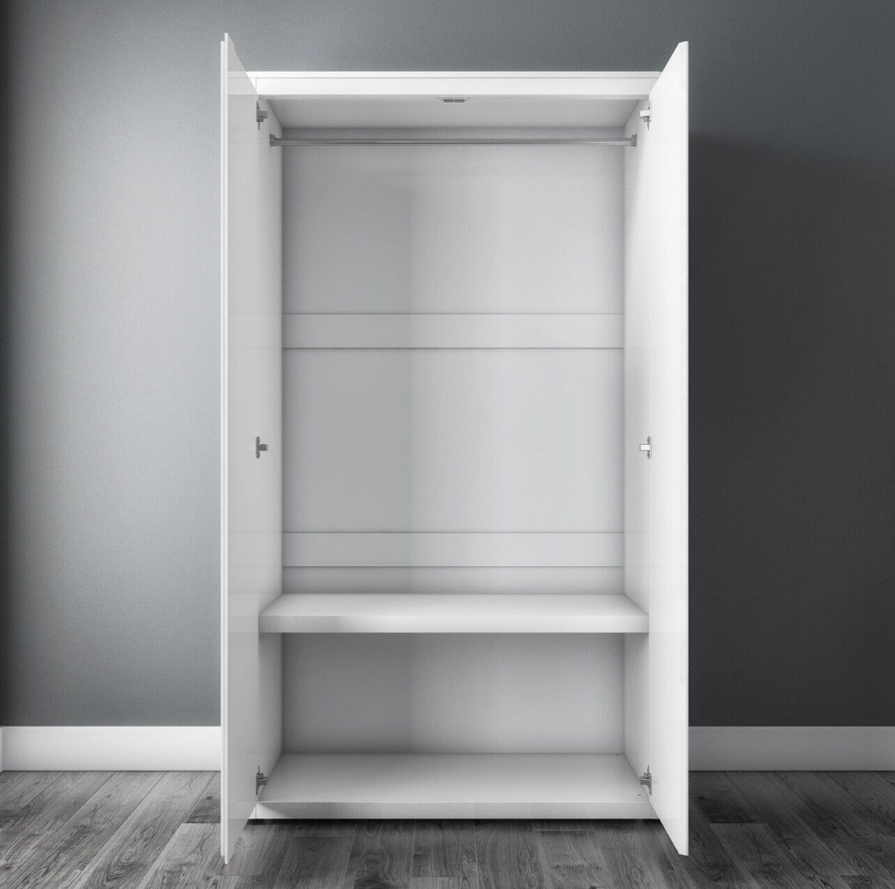 Mirrored Double Wardrobe Hanging Clothes Rail and Storage Shelves
