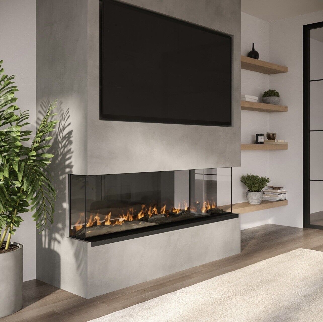 Media Wall Inset Electric Fire with LED Flame and Remote Control