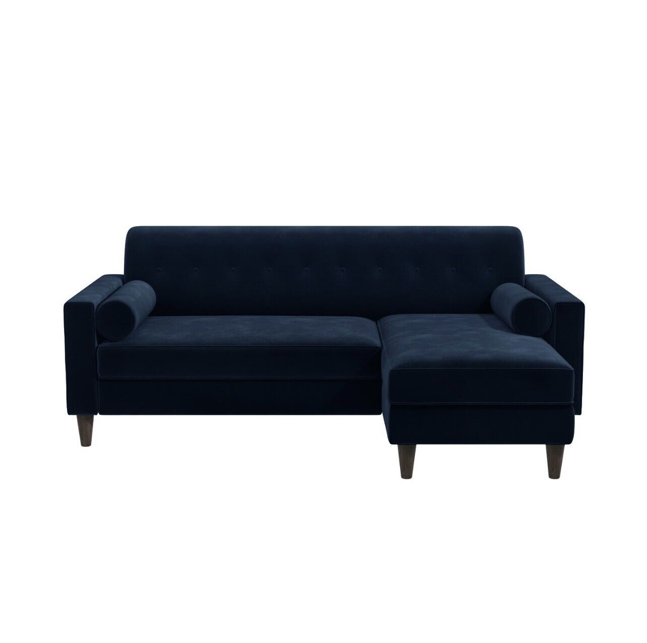 Velvet Corner Sofa Three Seater Couch with Bolster Cushions