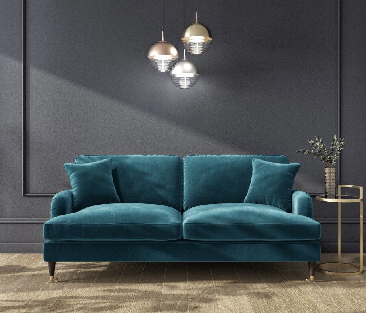 Velvet Sofa 3 Seater Couch Upholstered with Cushions