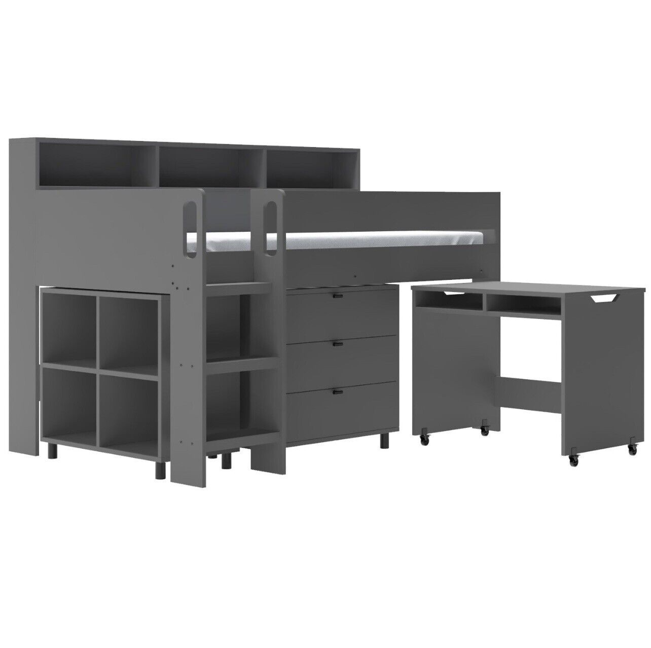 Kids Cabin Bed Mid Sleeper Frame Single with Storage Drawers and Desk