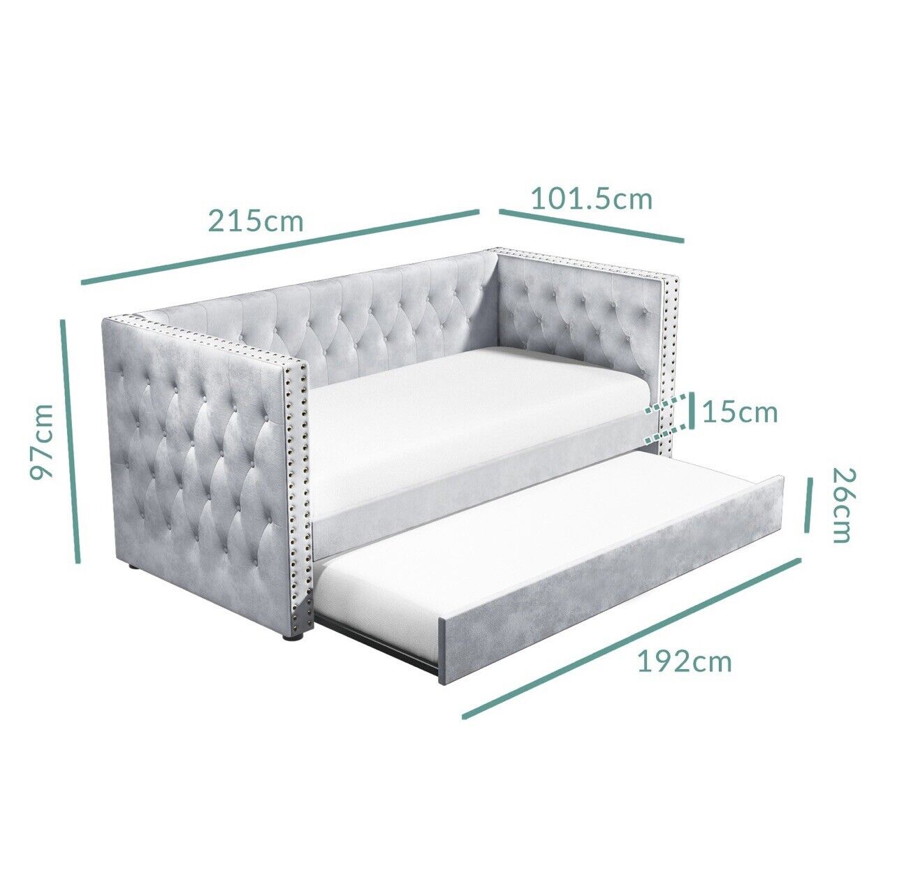 Grey Velvet Single Daybed Guest Room with Pull Out Trundle