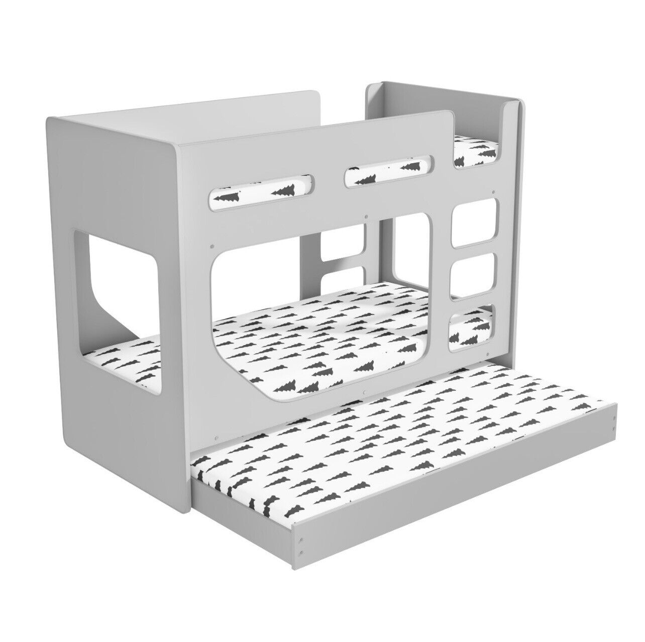 Kids Bunk Bed Wooden Frame Single Sleeper with Pull Out Trundle