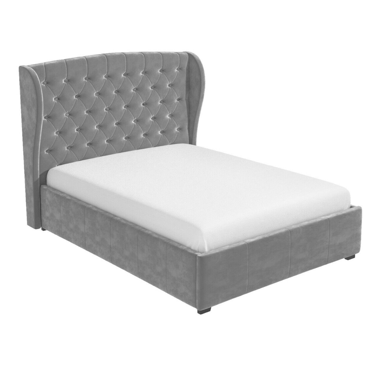 Grey Velvet King Size Bed Frame Ottoman Storage Gas Lift