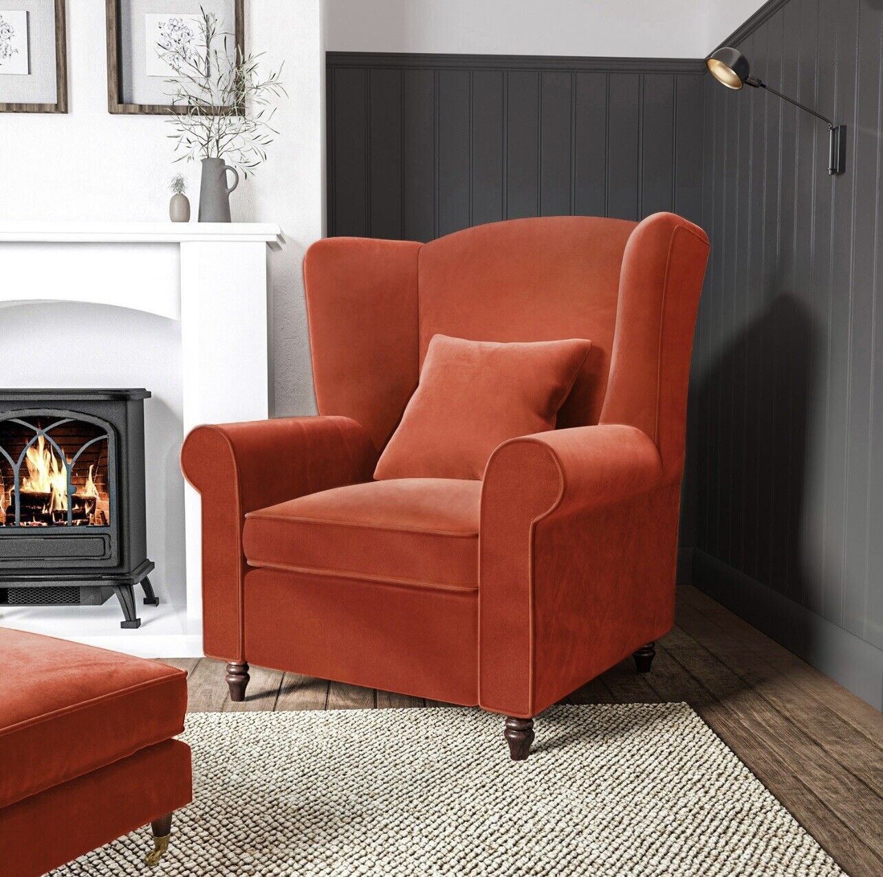Velvet Armchair Upholstered with Supportive Back Vintage