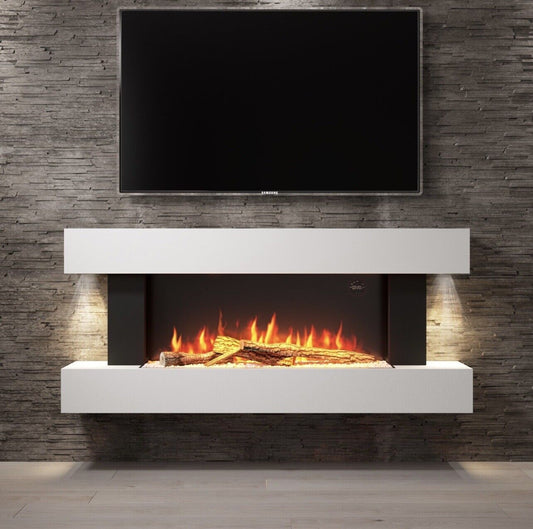 White Electric Fire Wall Mounted with LED Flame & Remote Control
