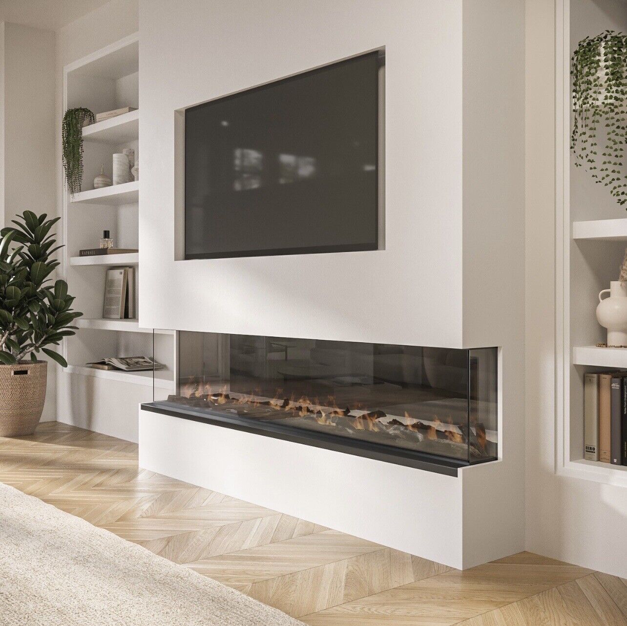 Media Wall Inset Electric Fire with LED Flame and Remote Control