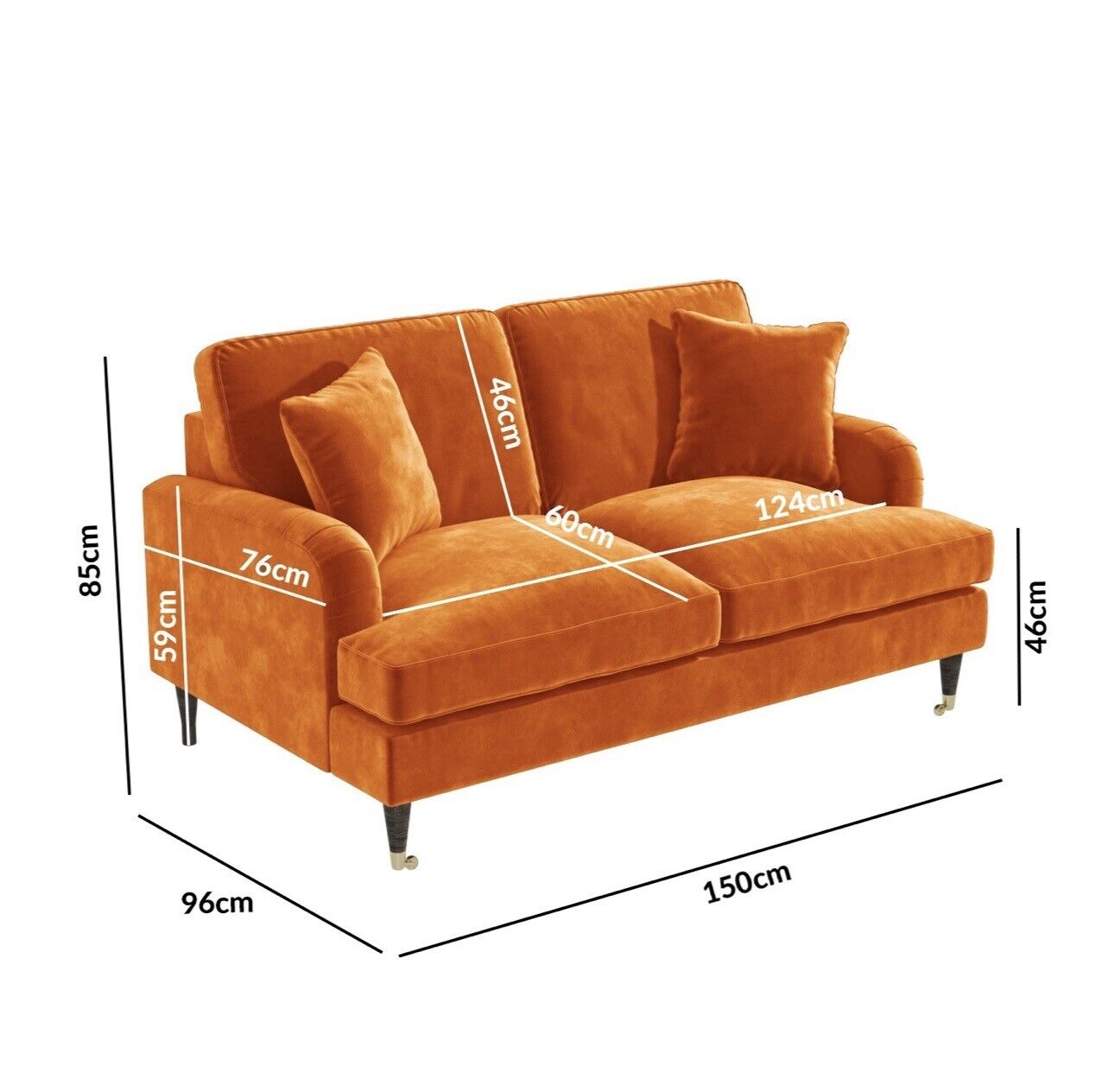Velvet Sofa 2 Seater Couch Upholstered with Cushions