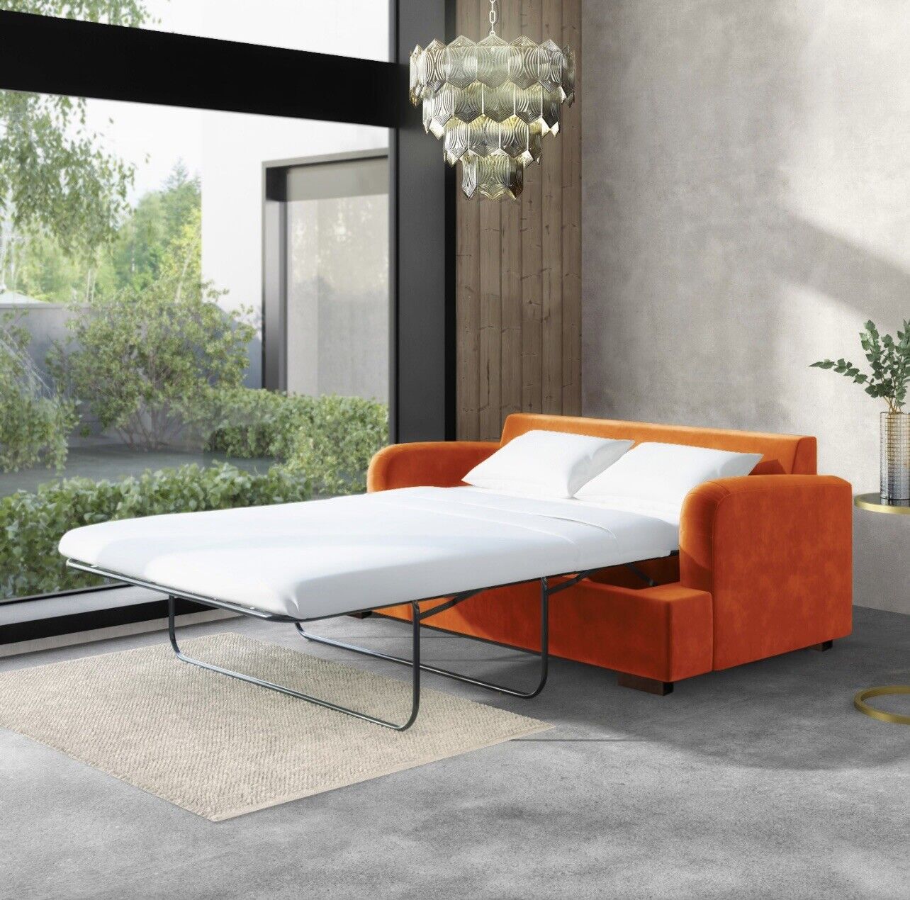 Velvet Sofa Bed 2 Seater Sleeper Sofa with Mattress and Cushions