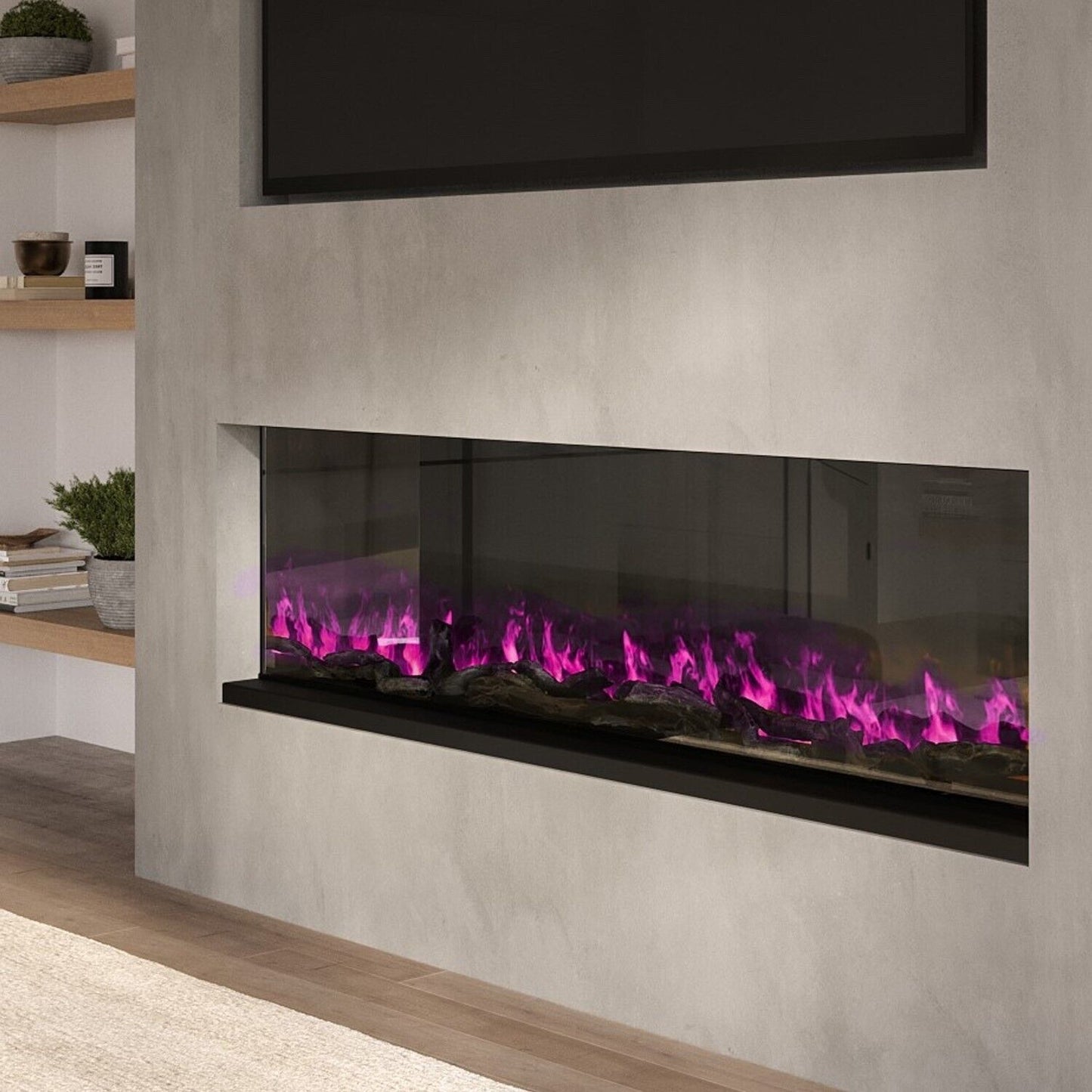 Media Wall Inset Electric Fire with LED Flame and Remote Control