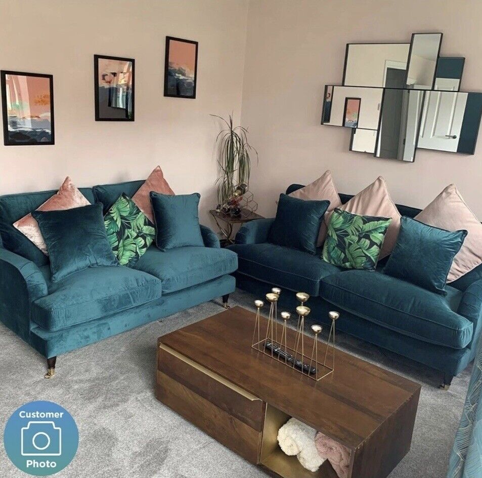 Velvet Sofa 3 Seater Couch Upholstered with Cushions