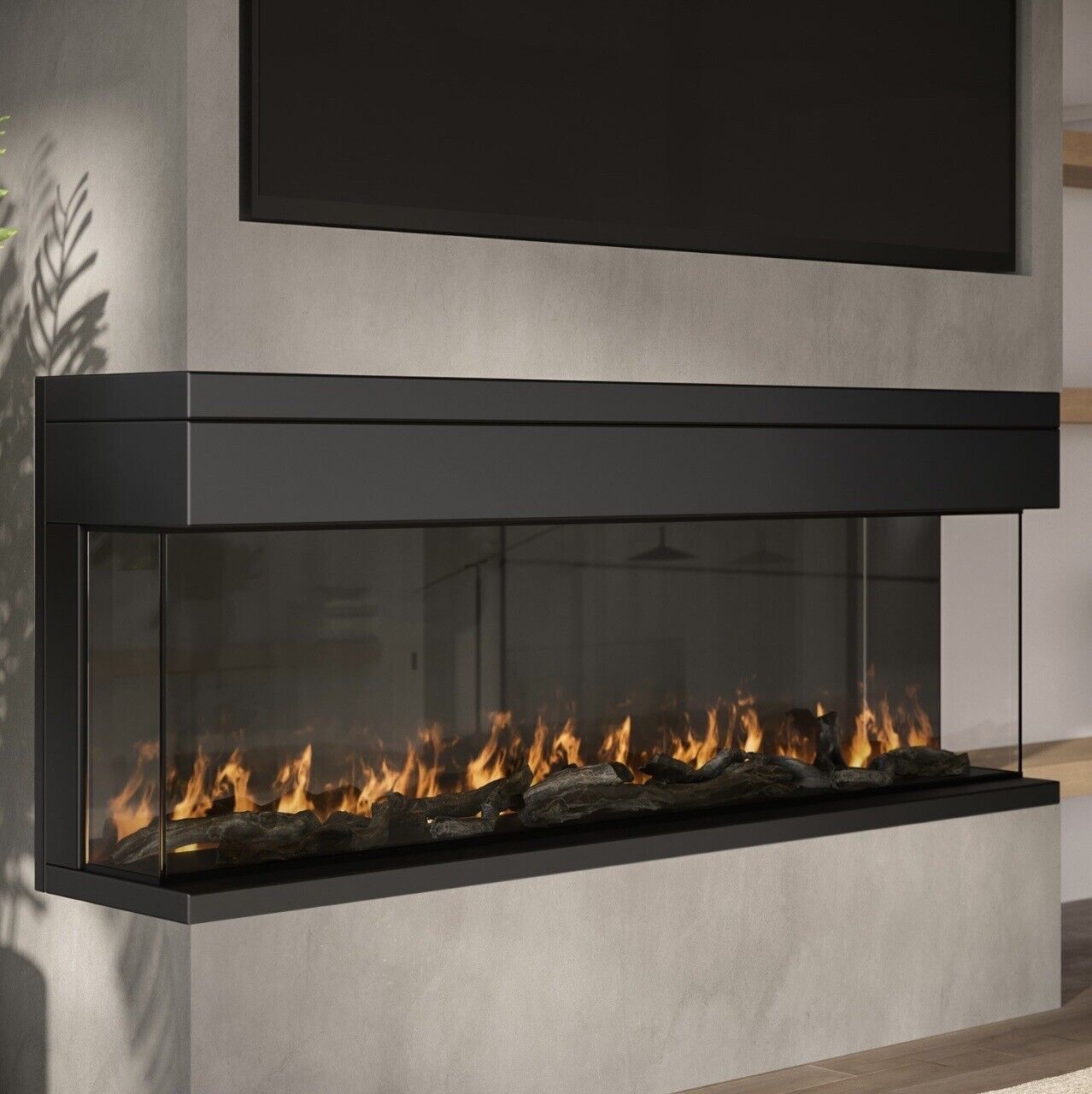 Media Wall Inset Electric Fire with LED Flame and Remote Control