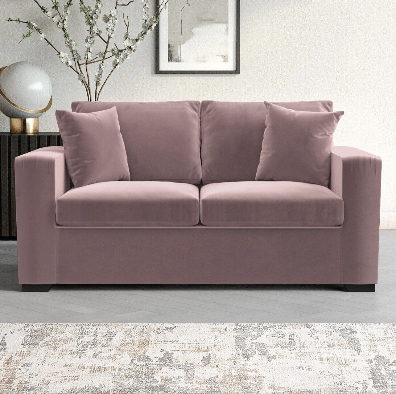 Velvet Sofa Bed 2 Seater Sleeper Sofa with Mattress and Cushions