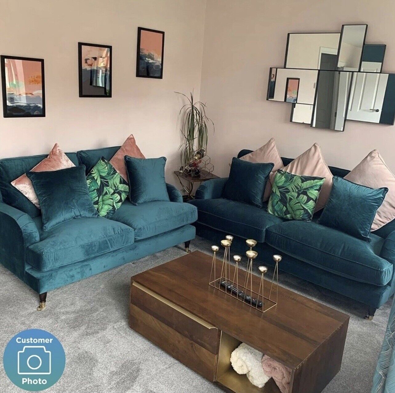 Sofa 2 Seater Velvet Couch Upholstered with Cushions
