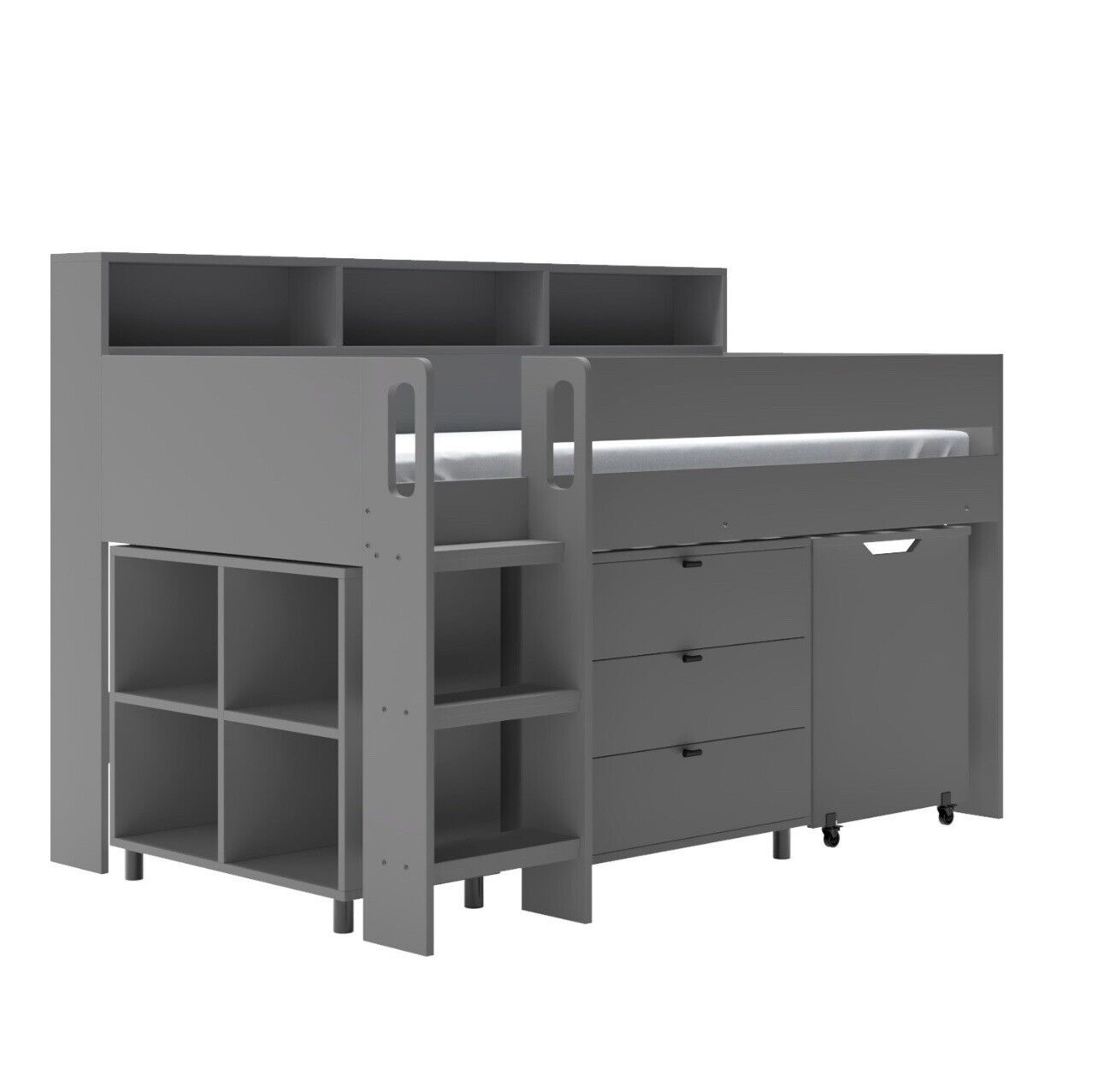 Kids Cabin Bed Mid Sleeper Frame Single with Storage Drawers and Desk