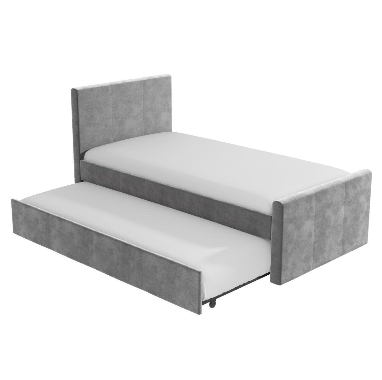 Grey Velvet Guest Bed Single with Pull Out Trundle