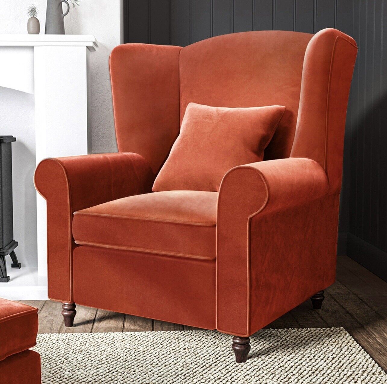 Velvet Armchair Upholstered with Supportive Back Vintage