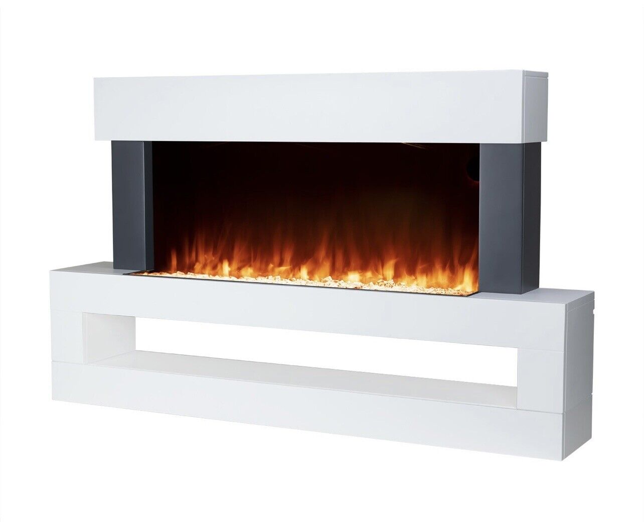 Electric Fireplace with Storage Shelf and LED Flames