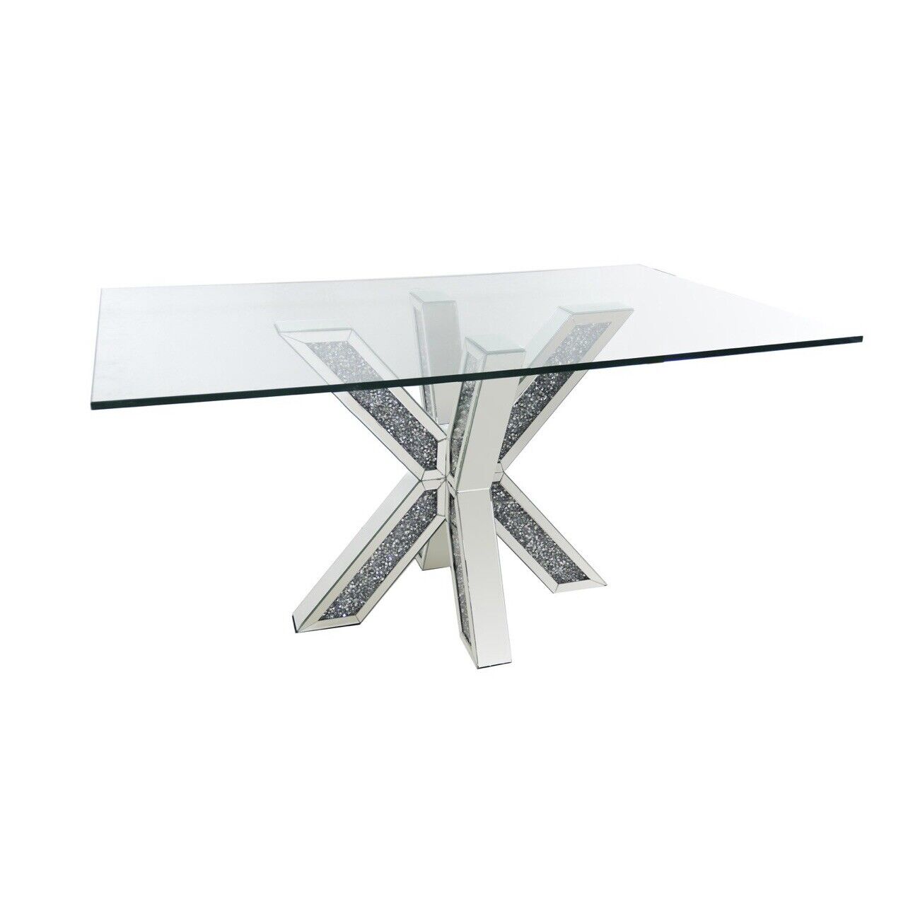Modern Glass Dining Table with Stylish Mirrored Legs