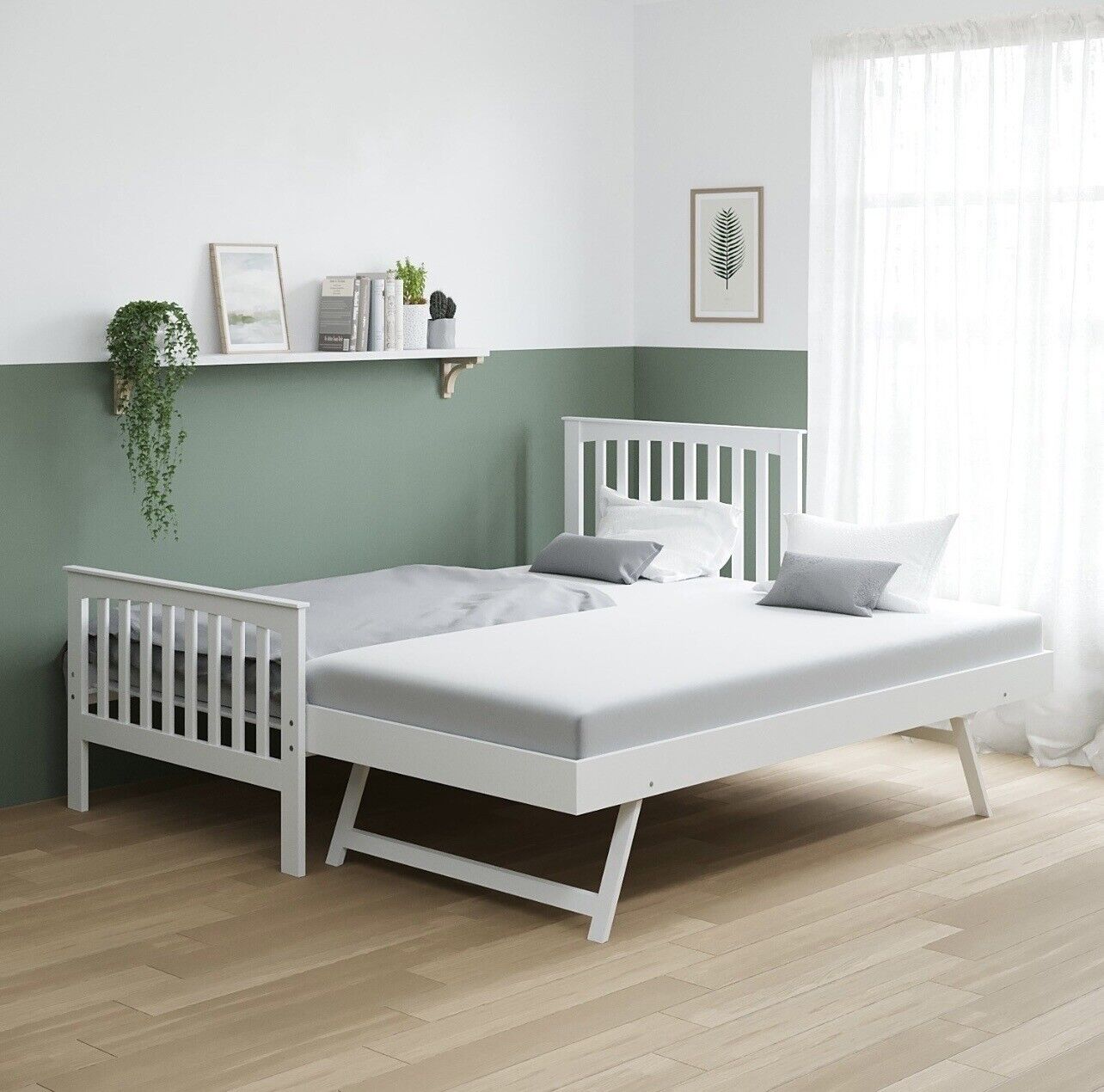 White Single Guest Bed Pull Out Trundle Bed