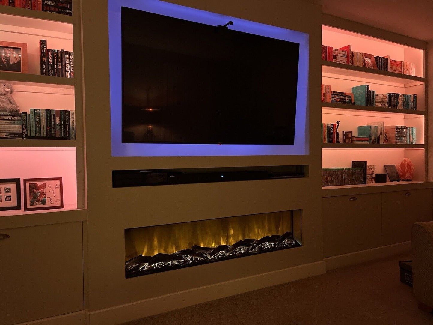 Media Wall Inset Electric Fire with LED Flame and Remote Control