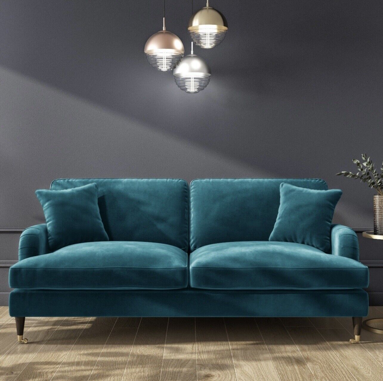 Velvet Sofa 3 Seater Couch Upholstered with Cushions