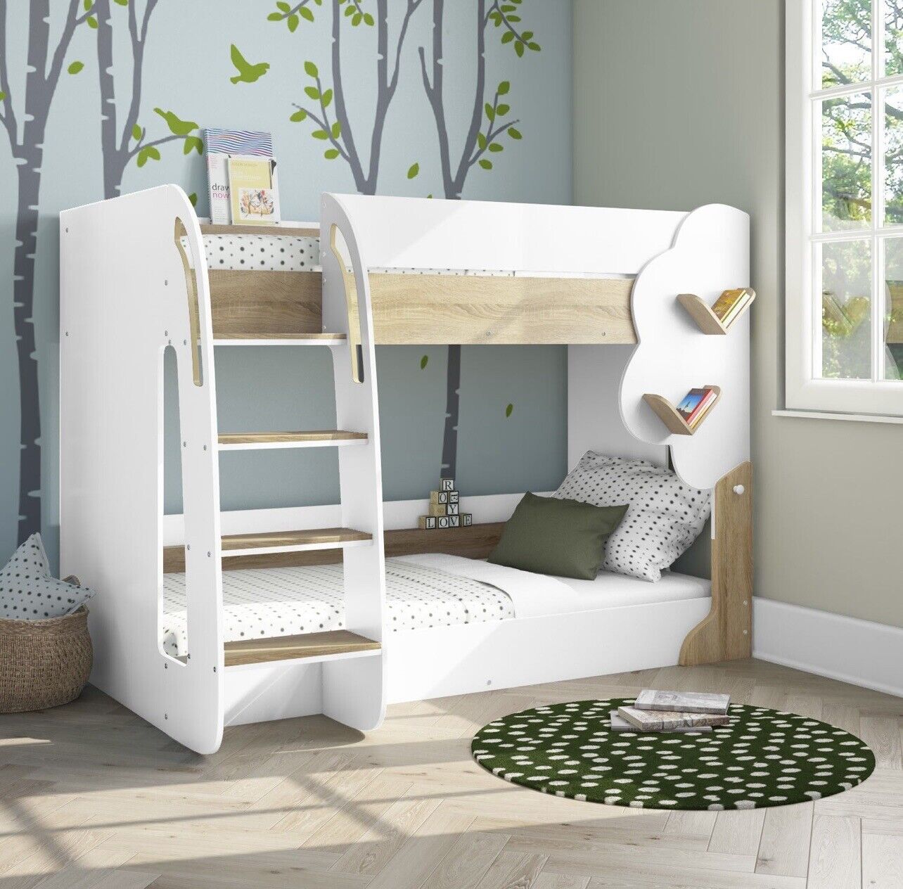 Kids Bunk Bed Wooden Frame Single Sleeper with Durable Shelving