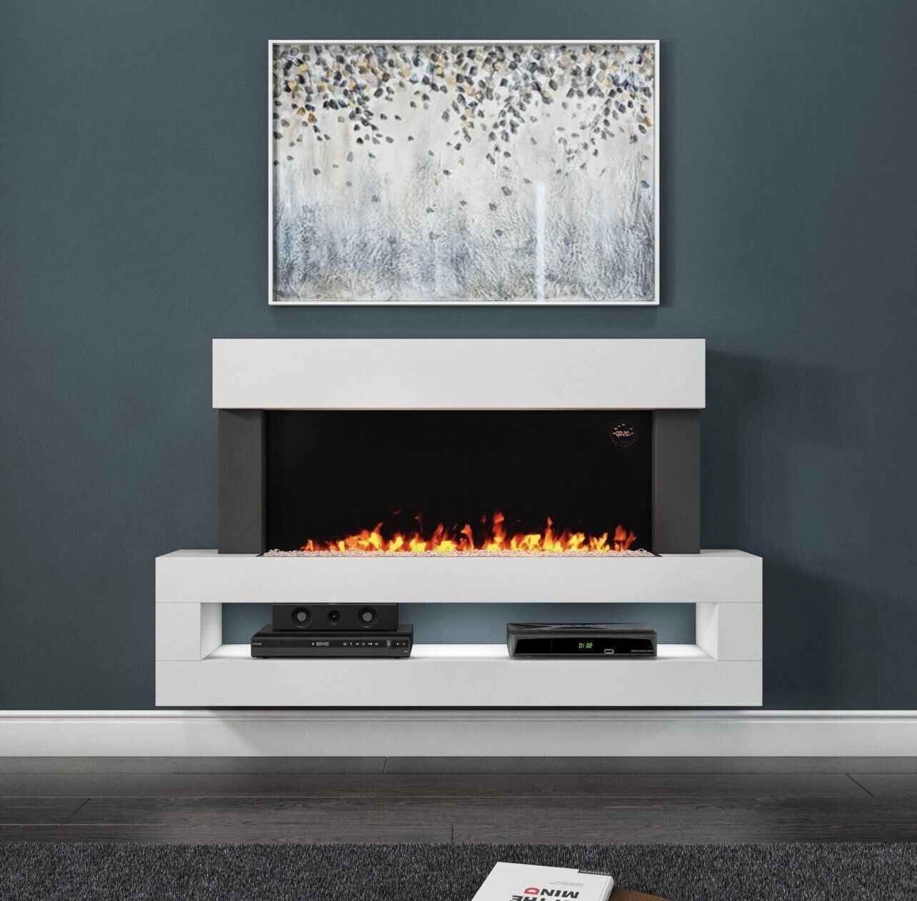 Electric Fireplace with Storage Shelf and LED Flames