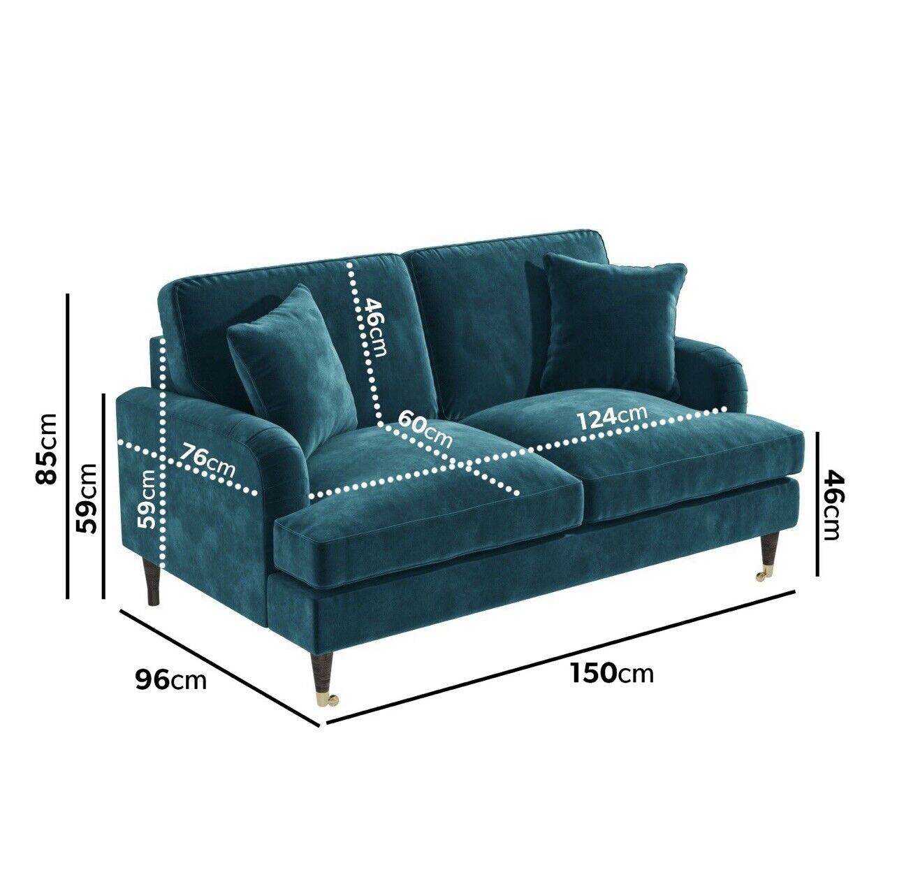 Sofa 2 Seater Velvet Couch Upholstered with Cushions