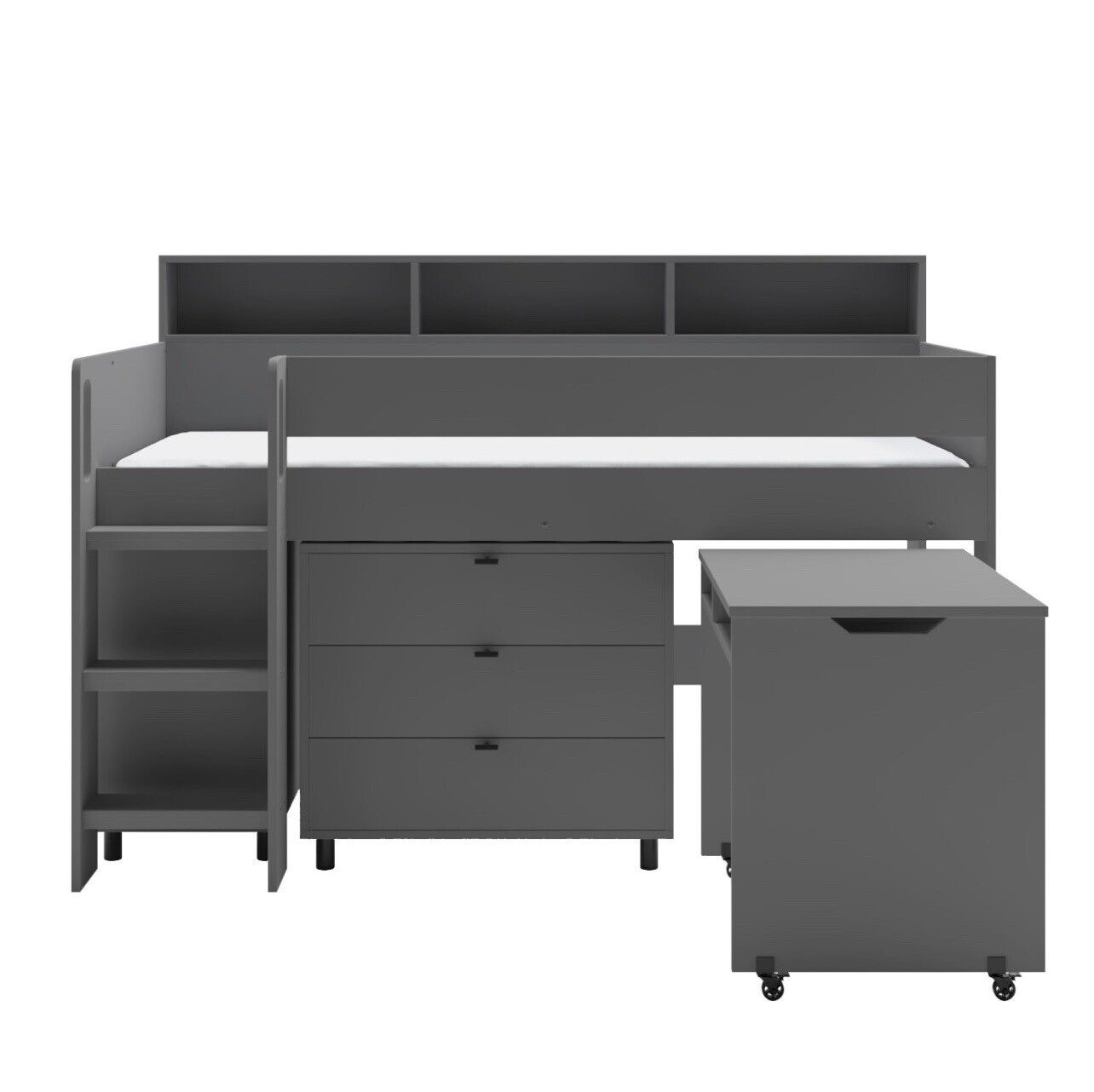 Kids Cabin Bed Mid Sleeper Frame Single with Storage Drawers and Desk