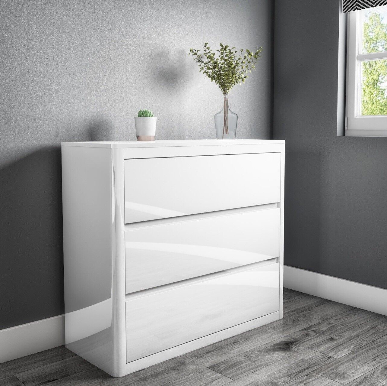 Gloss White Chest of Drawers Wooden