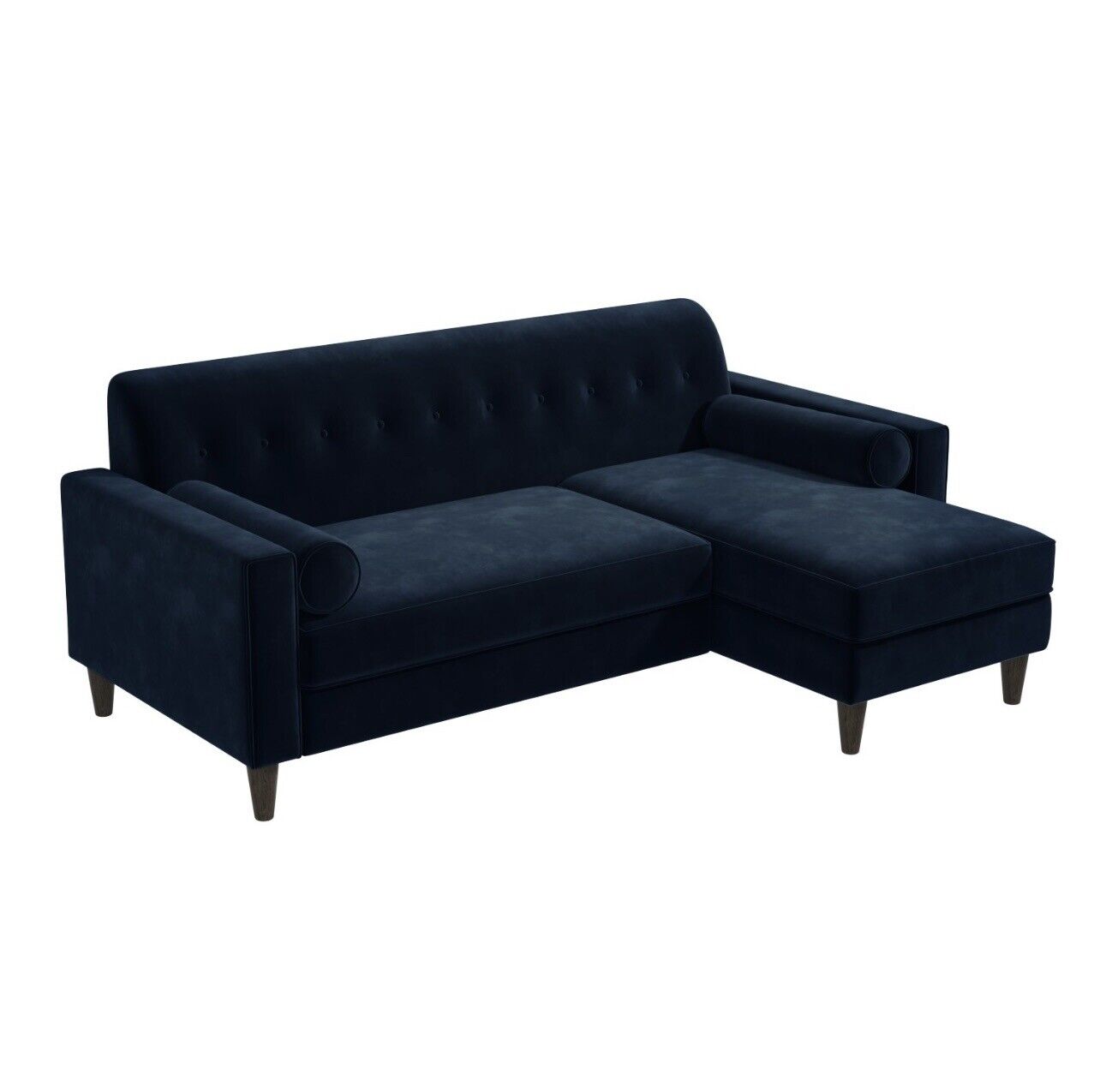 Velvet Corner Sofa Three Seater Couch with Bolster Cushions