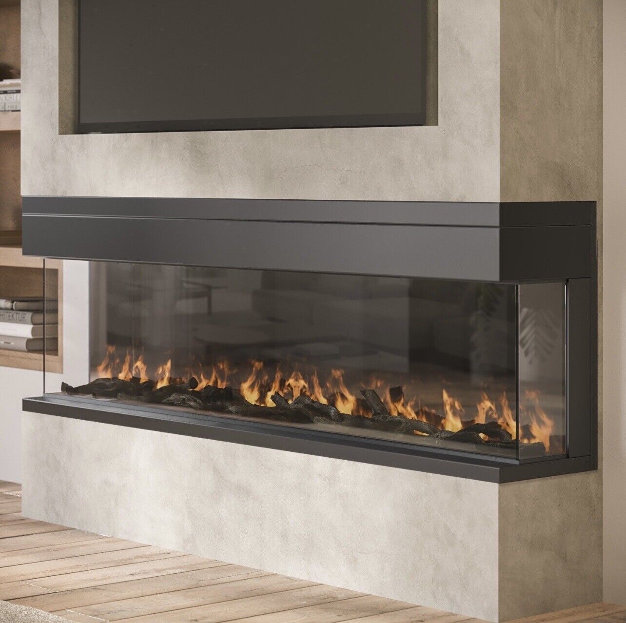 Media Wall Inset Electric Fire with LED Flame and Remote Control